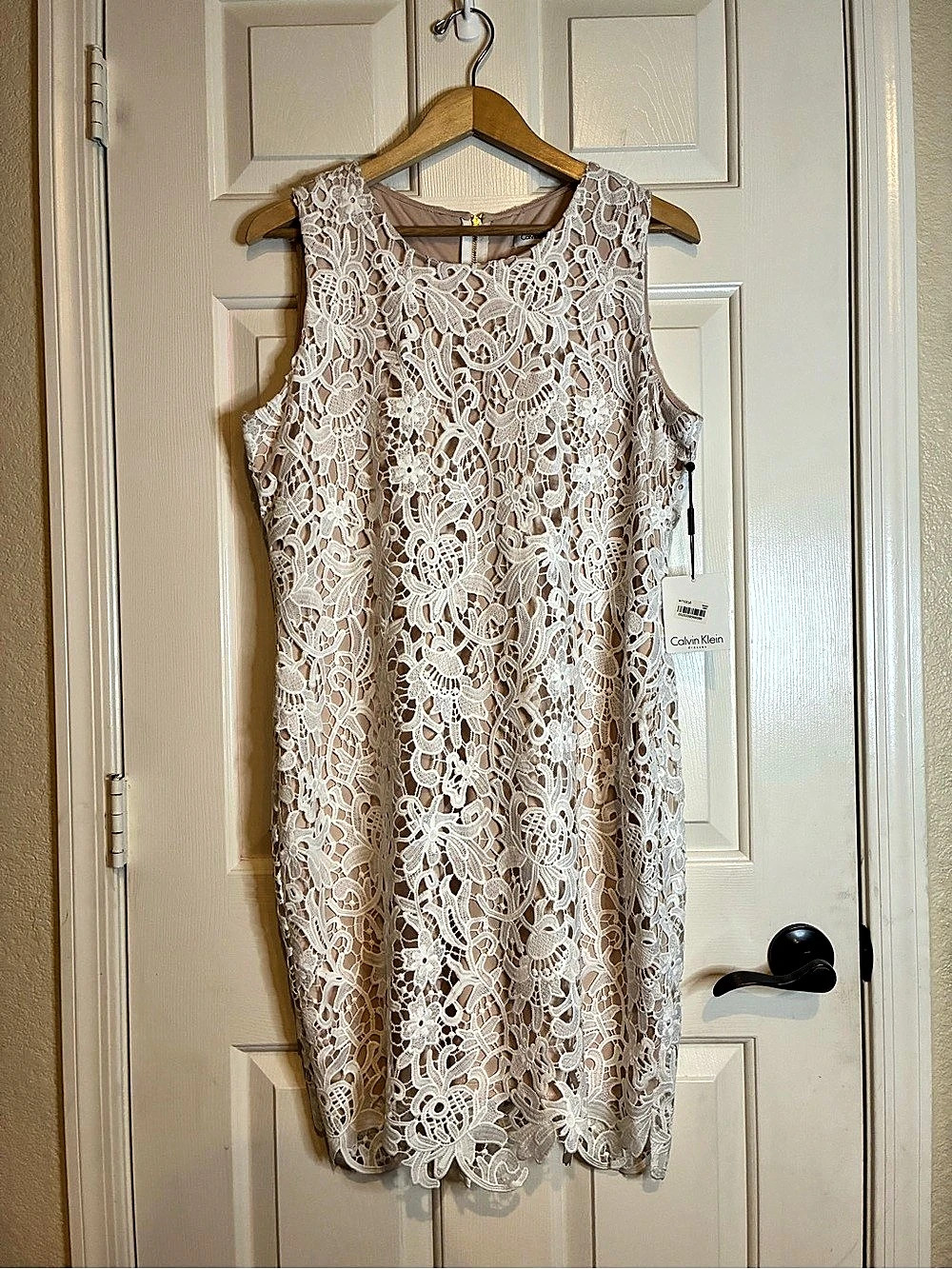 Calvin Klein Floral Lace Mini Dress in Beige & Cream Size 16 NWT